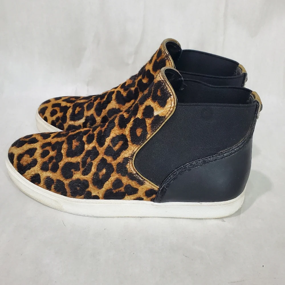 SAM EDELMAN MARGOT High Top Slip On Sneaker Shoe Dyed Real Cow Fur Leopard Print - Picture 4 of 14